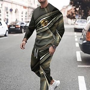 Men's Tracksuit Hoodies Set Graphic Patterned Geometric 2 Piece Print Sports  Outdoor Casual Sports 3D Print Sportswear Basic Essential Hoodies Sweatshirts  White Blue Gold Lightinthebox