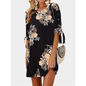 Women's Casual Dress T Shirt Dress Tee Dress Shift Dress Floral Print Crew Neck Mini Dress Fashion Outdoor Daily 34 Length Sleeve Regular Fit Black White Wine Fall Spring S M L XL XXL Lightinthebox