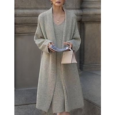 Women's Two Piece Dress Set Sweater Dress Casual Dress Outdoor Daily Streetwear Modern Ribbed Midi Dress V Neck Long Sleeve Plain Loose Fit Black White Pink Fall Winter One-Size Lightinthebox