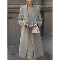 Women's Two Piece Dress Set Sweater Dress Casual Dress Outdoor Daily Streetwear Modern Ribbed Midi Dress V Neck Long Sleeve Plain Loose Fit Black White Pink Fall Winter One-Size Lightinthebox - thumbnail