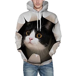 Men's Pullover Hoodie Sweatshirt Cat Graphic 3D Front Pocket Hooded Daily 3D Print 3D Print Hoodies Sweatshirts  Long Sleeve Black miniinthebox