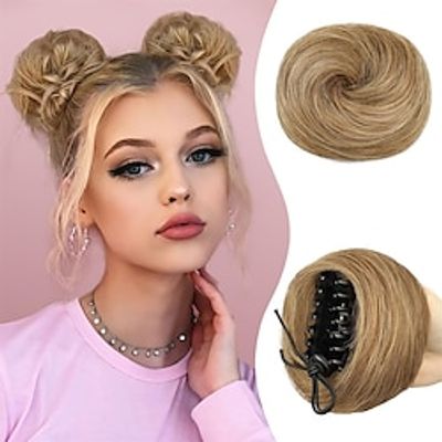 Space Buns Hair Piece 2PCS Mini Claw Clip in Hair Bun Extensions Clip in Messy Cat Ears Hair Bun Extensions Synthetic Donut Updo Hair Extensions Hair Accessory for Women Girls miniinthebox