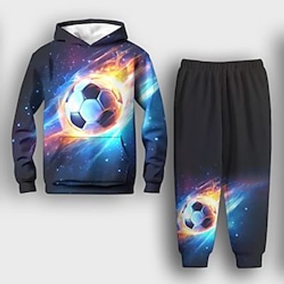Boys 3D Football Hoodie  Sweatpants Set Long Sleeve 3D Printing Spring Fall Active Fashion Cool Polyester Kids 3-12 Years Hooded Outdoor Street Vacation Regular Fit Lightinthebox
