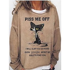 Women's Sweatshirt Pullover Streetwear Light Blue Green Blue Cat Christmas Round Neck Long Sleeve S M L XL 2XL 3XL Lightinthebox