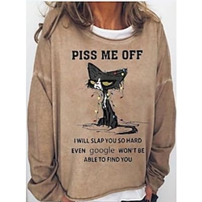 Women's Sweatshirt Pullover Streetwear Light Blue Green Blue Cat Christmas Round Neck Long Sleeve S M L XL 2XL 3XL Lightinthebox
