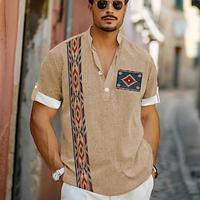 Men's Casual Shirt Daily Vacation Summer Spring Stand Collar Short Sleeve Khaki S, M, L Polyester Shirt Lightinthebox
