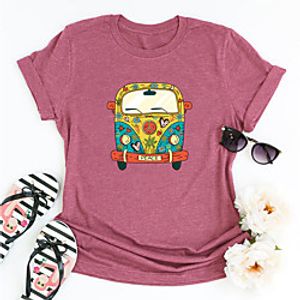 Women's T shirt Graphic Print Round Neck Tops Basic Basic Top Black Blue Blushing Pink miniinthebox
