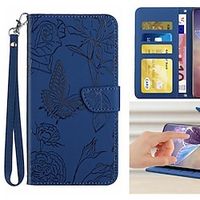 Phone Case For Samsung Galaxy Wallet Card A53 S22 Ultra Plus S21 FE S20 Note 10 Shockproof with Wrist Strap Card Holder Slots Butterfly Solid Colored Flower PU Leather miniinthebox - thumbnail