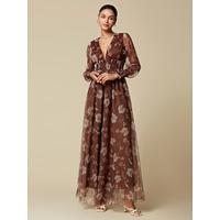 Floral Mesh V Neck Maxi Dress, Elegant Dresses for Wedding Guests