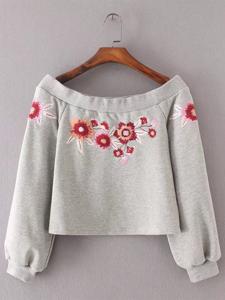 Sexy Vintage Embroidery Off Shoulder Women Hoodies