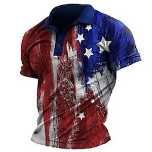 Men's Collar Polo Shirt Golf Shirt National Flag Turndown WhiteRed Street Casual Short Sleeve 3D Button-Down Clothing Apparel Fashion Casual Comfortable  Beach Lightinthebox