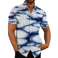 Men's Shirt Graphic Shirt Tie Dye Turndown Blue Print Outdoor Street Short Sleeve Button-Down Print Clothing Apparel Fashion Designer Casual Breathable  Summer  Spring  Summer Lightinthebox - thumbnail