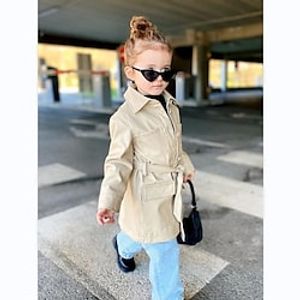 Kids Girls' Trench Coat Outerwear Plain Long Sleeve Coat Vacation Active Cool Yellow White Winter Fall 2-8 Years miniinthebox