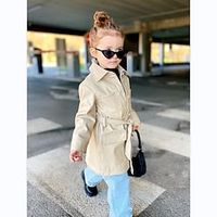 Kids Girls' Trench Coat Outerwear Plain Long Sleeve Coat Vacation Active Cool Yellow White Winter Fall 2-8 Years miniinthebox - thumbnail