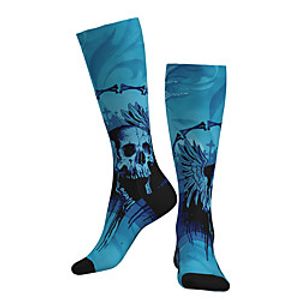 Compression Socks Long Socks Over the Calf Socks Athletic Sports Socks Cycling Socks Women's Men's Bike / Cycling Breathable Soft Comfortable 1 Pair Gradient Skull Cotton Blue S M / Stretchy miniinthebox
