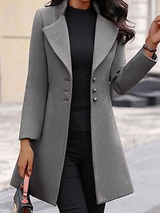 Women's Retro Lapel Solid Color Slim Woolen Coat