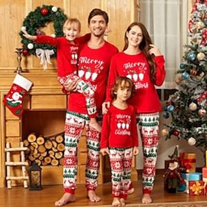 Family Christmas Pajamas Graphic Letter Home Print Red Long Sleeve Mommy And Me Outfits Active Matching Outfits miniinthebox