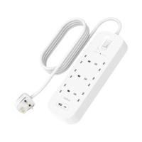 Belkin BL-SRG-6OT-USB-A-C-UK 2M 18W 6-outlet USB-A & USB-C Ports Surge Protector, White