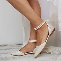 Women's Flats Comfort Shoes Wedding Daily Hollow-out Imitation Pearl Flat Heel Pointed Toe Comfort Minimalism Faux Leather Lace-up Ivory Lightinthebox