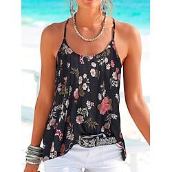 Women's Tank Top Floral Vacation Print Black Sleeveless Casual U Neck Summer Lightinthebox