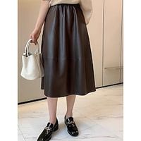 Women's Skirt Long Skirt Midi Faux Leather Oatmeal Black White Brown Skirts Pocket Fashion Summer Casual Daily Weekend One-Size miniinthebox - thumbnail