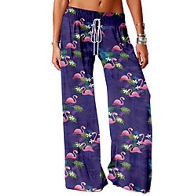 Women's Basic Soft Comfort Daily Home Chinos Pants Flamingo Leaves Print Full Length Elastic Drawstring Design Print Black Purple Blushing Pink miniinthebox Women's Basic Soft Comfort Daily Home Chinos Pants Flamingo Leaves Print Full Length Elastic Drawstring Design Print Black Purple Blushing Pink miniinthebox