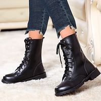 Women's Boots Combat Boots Motorcycle Boots Plus Size Daily Booties Ankle Boots Beading Flat Heel Round Toe Casual Comfort Faux Leather Zipper Lace-up Black Lightinthebox - thumbnail