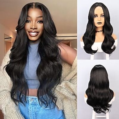 Synthetic Lace Wig Body Wave Style 22 inch Black Middle Part U Part Wig Women Wig Black Lightinthebox