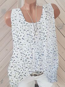 Round Neck Print Sleeveless T-shirt