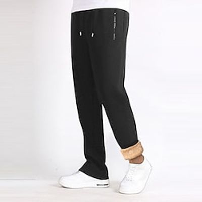 Men's Fleece Pants Sweatpants Joggers Trousers Drawstring Elastic Waist Straight Leg Plain Comfort Warm Casual Daily Holiday Sports Fashion Black Black Straight Leg Micro-elastic Lightinthebox