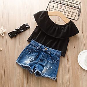 Toddler Girls' Clothing Set Short Sleeve Black Solid Colored Print Active Regular 3-12 Years miniinthebox