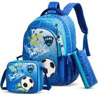 Eazy Kids - 17 School Bag Lunch Bag Pencil Case Set Of 3 Football - Blue