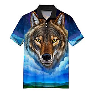 Men's Polo 3D Print Wolf Animal Button-Down Print Short Sleeve Casual Tops Casual Fashion Soft Breathable Blue Lightinthebox