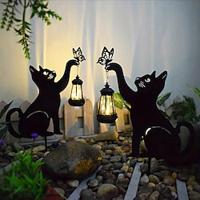 1/2pcs Outdoor LED Solar Lawn Lamp Black Cat for Yard Garden Decoration Halloween Christmas New Year Wedding Party Solar Pathway Lamp Waterproof Black Iron Cat Lamp Lightinthebox