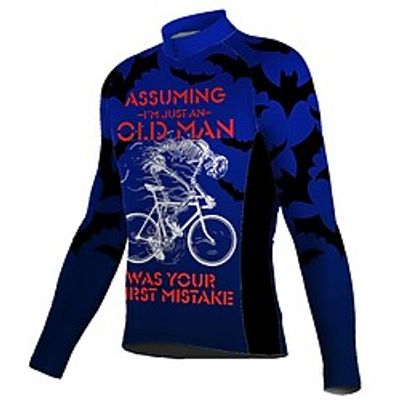 21Grams Men's Cycling Jersey Long Sleeve Bike Top with 3 Rear Pockets Mountain Bike MTB Road Bike Cycling Breathable Quick Dry Moisture Wicking Reflective Strips Blue Skull Halloween Polyester Spandex Lightinthebox