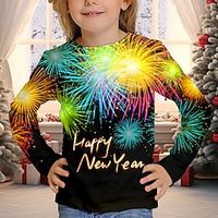 New Year Girls' 3D Fireworks Tee Shirt Long Sleeve 3D Print Fall Winter Active Fashion Cute Polyester Kids 3-12 Years Crew Neck Outdoor Casual Daily Regular Fit miniinthebox - thumbnail