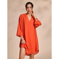 Chiffon Drop Shoulder V Neck Mini Dress