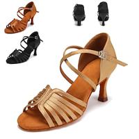 Women's Latin Dance Shoes Ballroom Dance Shoes Salsa Shoes Indoor Professional Ballroom Dance Basic Comfort Shoes Heel Buckle High Heel Open Toe Buckle Adults' Light Brown Dark Brown Black Lightinthebox