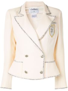 Chanel Pre-Owned contrast trimming slim-fit double breasted blazer - White