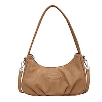 Women's Shoulder Bag Hobo Bag Baguette Bag PU Leather Daily Large Capacity Solid Color Black Khaki Beige miniinthebox