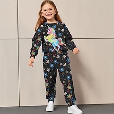 Girls' 3D Unicorn Sweatshirt  Sweatpants Set Long Sleeve 3D Printing Spring Fall Active Fashion Cute Polyester Kids 3-12 Years Crew Neck Outdoor Street Date Regular Fit Lightinthebox