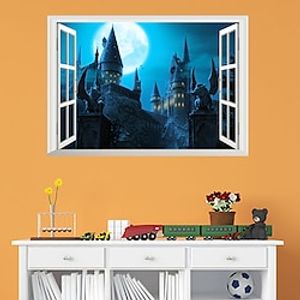 Window 3D Wall Sticker School of Witchcraft and Wizardry Castle Landscape Living Room Bedroom Background Wall Sticker Wallpaper miniinthebox