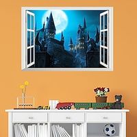 Window 3D Wall Sticker School of Witchcraft and Wizardry Castle Landscape Living Room Bedroom Background Wall Sticker Wallpaper miniinthebox - thumbnail