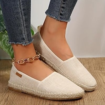 Women's Flats Slip-Ons Plus Size Comfort Shoes Daily Flat Heel Round Toe Fashion Casual Comfort Walking Linen Loafer Black Blue Beige Lightinthebox