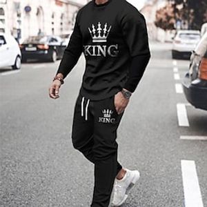 Men's Tracksuit Hoodies Set Blue Yellow Khaki Black Crew Neck Graphic Geometric 2 Piece Print Sports  Outdoor Casual Sports 3D Print Basic Streetwear Sportswear Fall Spring Clothing Apparel Hoodies miniinthebox