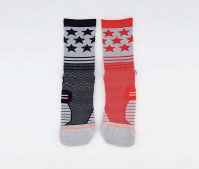 Womens Printed Fushion Run Crew Socks Grey/Red Combo Womens Printed Fushion Run Crew Socks Grey/Red Combo