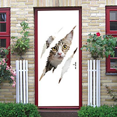 2pcs Self-adhesive Creative Cowardly Cat Door Stickers Living Room Diy Decorative Home Waterproof Wall Stickers miniinthebox
