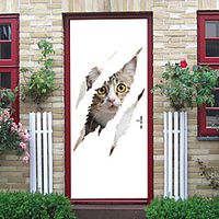 2pcs Self-adhesive Creative Cowardly Cat Door Stickers Living Room Diy Decorative Home Waterproof Wall Stickers miniinthebox - thumbnail