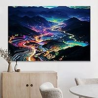 Landscape Wall Art Canvas City Lights at Night Prints and Posters Pictures Decorative Fabric Painting For Living Room Pictures No Frame miniinthebox - thumbnail