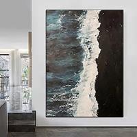 Oversize Abstract Knife 3D Wave Painting hand painted Black White Sea Oil Painting Home Wall Art Hand Painted wave painting For Living Room Hotel Decor Art Lightinthebox